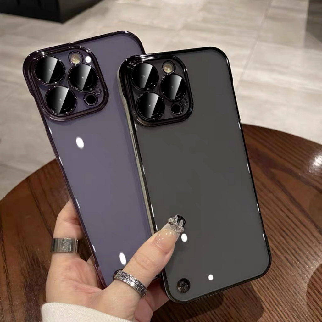 case เคสอะคริลิค งานบางไม่มีขอบ พร้อมฟิล์มกล้อง for iPhone 11；12；13；14；15；Pro；max；15Promax；14Promax；13Promax；12Promax；11