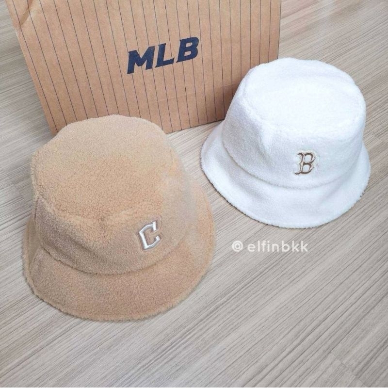 แท้ 💯 MLB Fleece/Fur Bucket Hat NY, B Boston หมวกบักเก็ต หมวกปีกกว้าง ขนนุ่ม สีขาว สีเบจ สีน้ำตาล