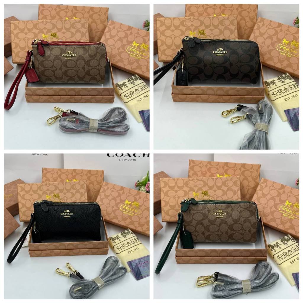 กระเป๋าคล้องมือ มีสายสะพายยาวมีสองซิบสองช่องขนาด8นิ้วใส่โทรศัพท์ได้ งานสวยหนังนิ่มอุปกรณ์ครบพร้อมส่ง