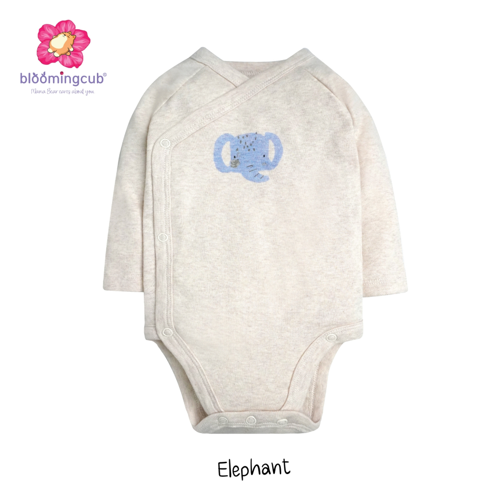 Bloomingcub บอดี้สูทเด็กขาเว้า แขนยาว พิมพ์ลายสัตว์ ผ้า 100% Cotton เนื้อผ้านุ่ม ใส่สบาย