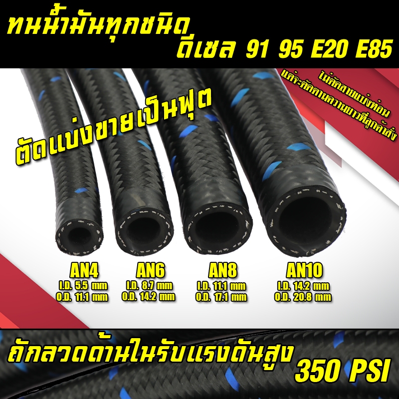 สายถักน้ำมันสีดำน้ำเงินAn6 An4  An8 An10 ทนE85และเชื้อเพลิงทุกชนิด สายระบบน้ำมัน ออยเกียร์ สายถักไนลอนสีดำน้ำเงิน