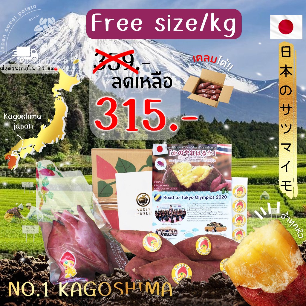 Oishi-Fresh มันหวานญี่ปุ่น Beni haruka แท้จากดองกี้ คัดพิเศษ 1 กิโลกรัมหวาน หอม เนื้อเหลือง อร่อย จั