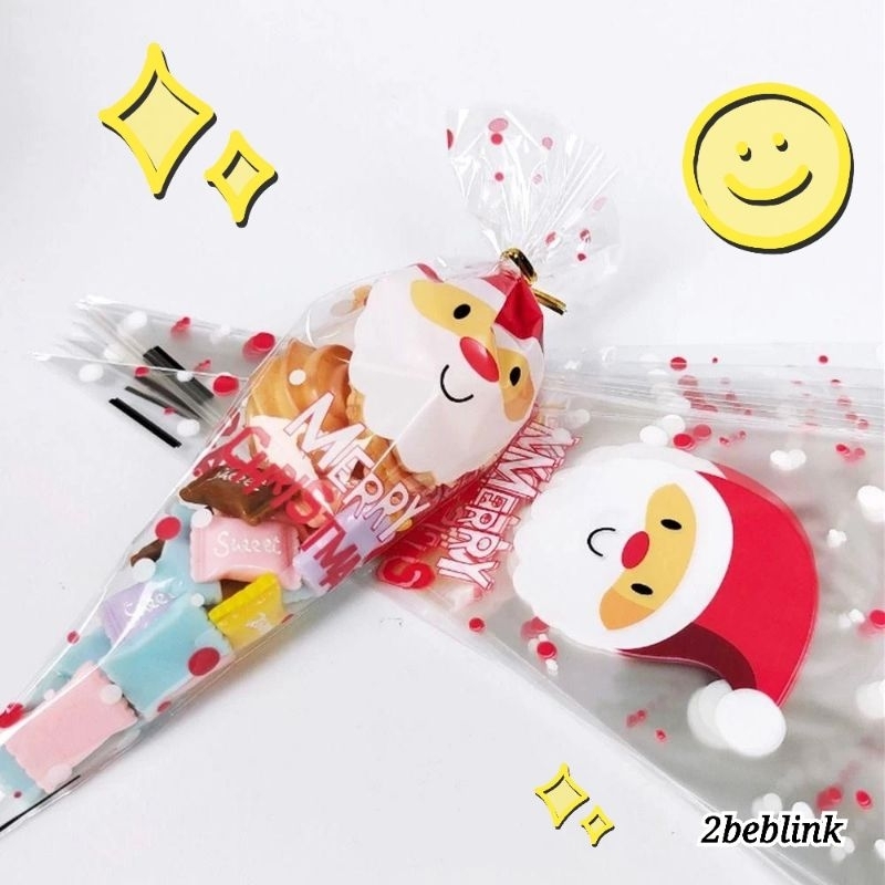 set​ 10​ ชิ้น ถุงใส่ขนมลายซานตาครอสทรงสามเหลี่ยมพร้อมลวดสีทอง