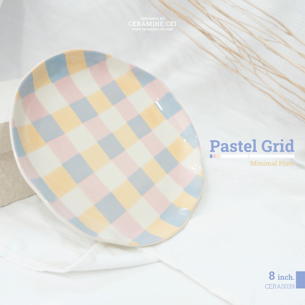 Pastel Grid Minimal Plate จานหยัก 8นิ้ว ลายพาสเทล สไตล์มินิมอล