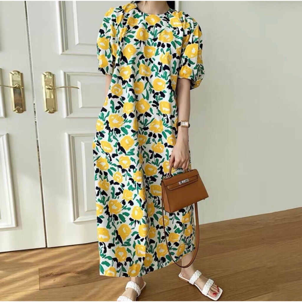 Pizza Outfit เดรสลายดอกไม้สุดฮิต ผ้า cotton เนื้อดี