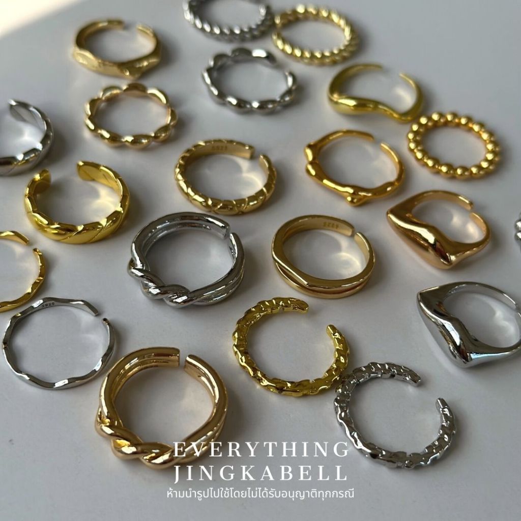 พร้อมส่ง แหวนเงินแท้ 92.5% ชุบทองเหลือง 24K แหวนทองมินิมอล【ทนทาน】