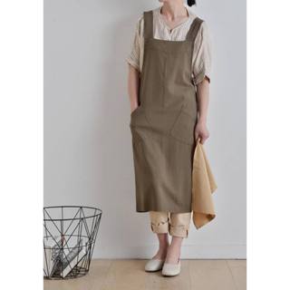 ผ้ากันเปื้อน ผ้าฝ้ายผสมลินินนิดนึง ทิ้งตัวใส่สบายใส่ดูดีมีสไ…