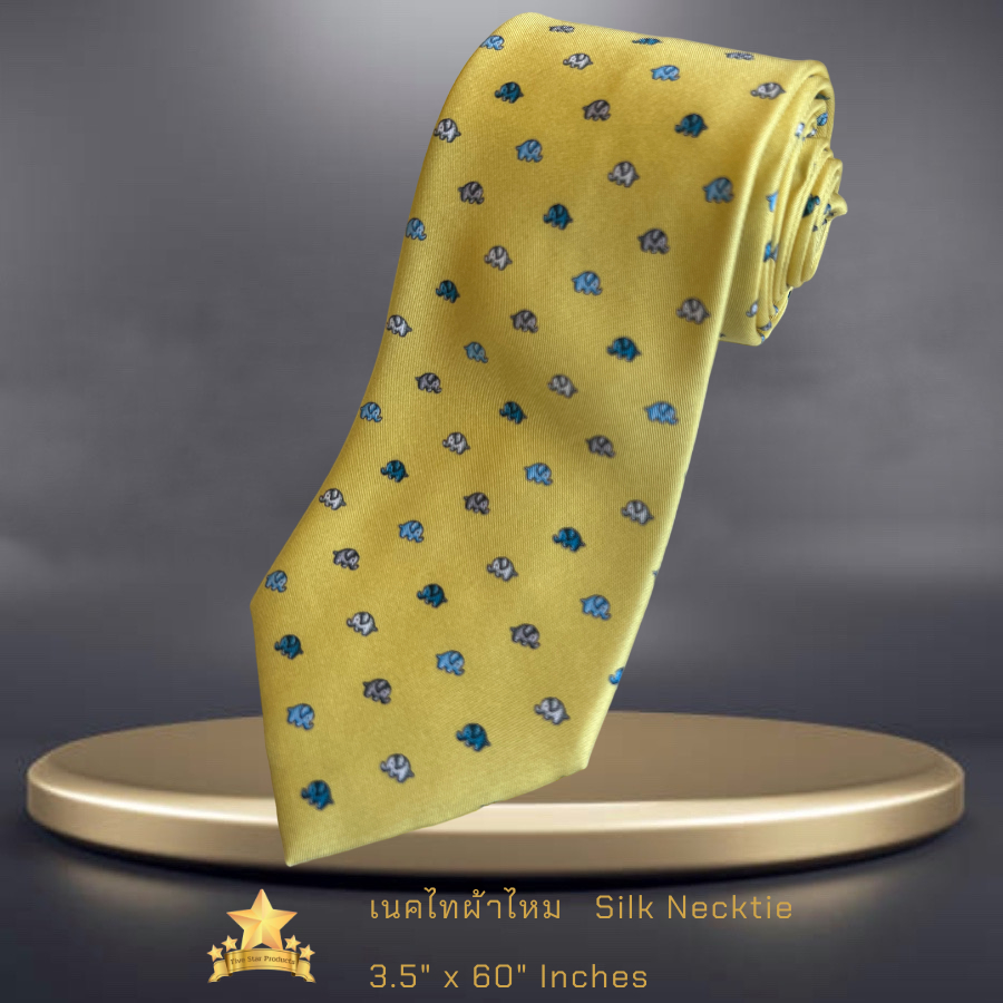 เนคไทผ้าไหม  Silk necktie printed  ช้างเหลือง  - จิม ทอมป์สัน Jim Thompson