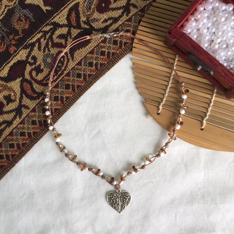 สร้อยคอถักหิน สร้อยถักเชือกเทียน สร้อยแฟรี่ ฮิปปี้ handmade สร้อยมีจี้