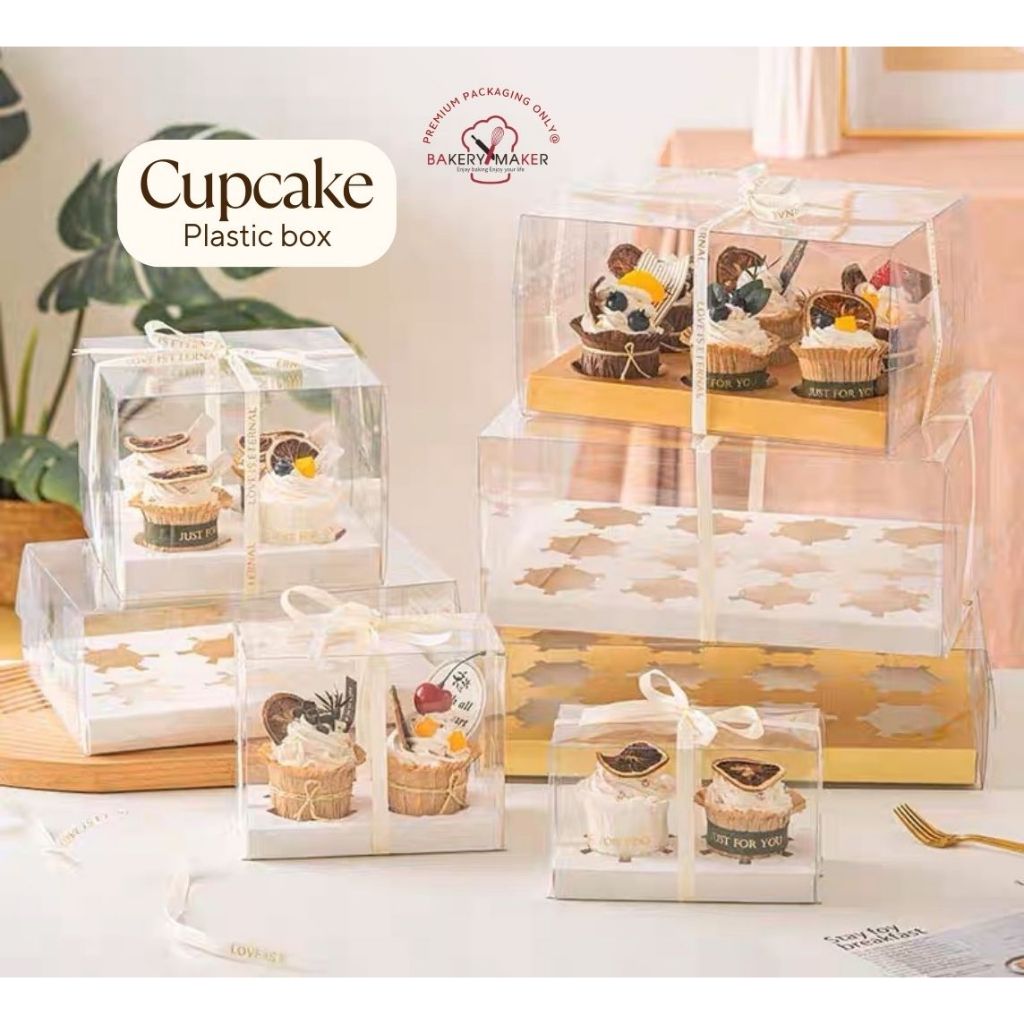 กล่องคัพเค้กใส 1/2/4/6/9/12 หลุม ฐานขาว ฐานดำ (5ใบ) Cupcake boxes กล่องพลาสติก คัพเค้ก มัฟฟิน