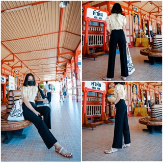 [S-3XL](TW) ARTHITTAYA.BRAND กางเกงผ้าทูเวย์ ทรงกระบอกกลาง 9 ส่วน-สีดำ