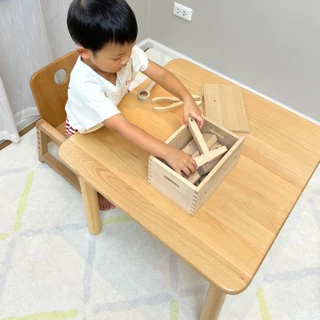 โต๊ะไม้เด็กทรงสี่เหลี่ยม พรีเมี่ยม ใช้ไม้นำเข้าจากยอรมัน ผิวสัมผัสเร/Kid Wooden Study Table Height Adjustable 8month-6Y
