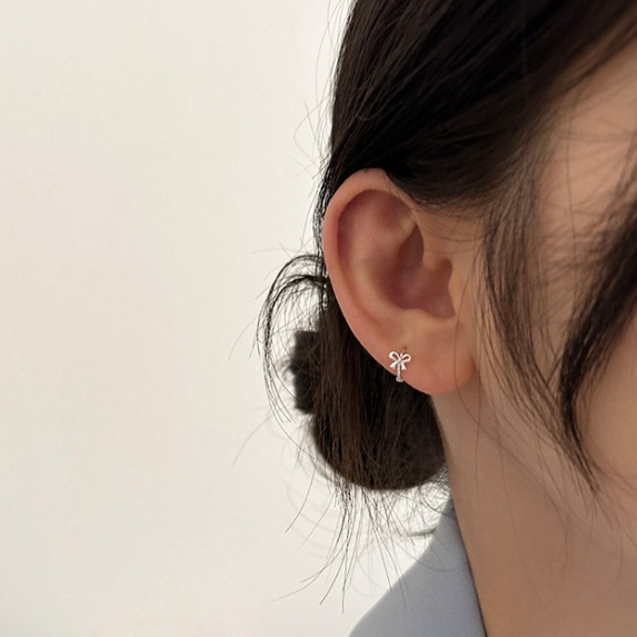 Suwann.na ต่างหู ต่างหูเงินแท้ ต่างหูห่วง ห่วงโบว์ สีเงิน, ทอง 6mm ราคา ถูกที่สุด ดีลบีเคเค แกลเลอรีภาพที่ 4