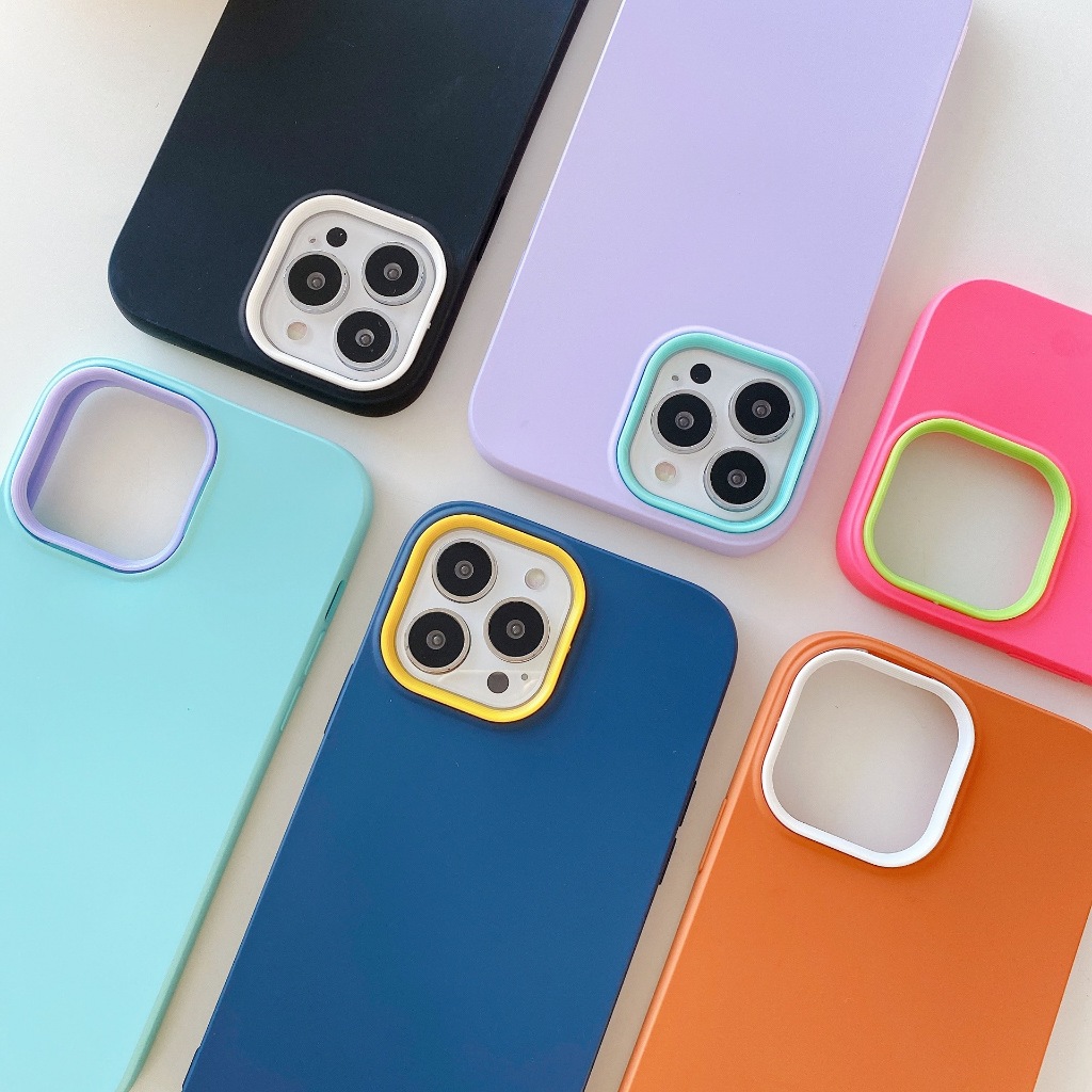 3 in 1 ซิลิโคนเหลวนุ่ม เคส เคสประกบสีพื้น for iPhone 14 Pro Max 13 12 15 Pro Max 11 Pro Max X Xr Max 7 8 Plus XS 6 6S SE