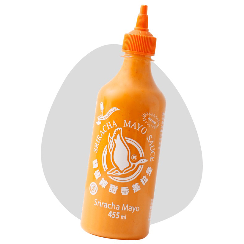 vegan glutenfree Sriracha mayonnaise flying goose 355ml. มายองเนสศรีราชาขวดใหญ่ ไม่มีกลูเต้น วีแกน