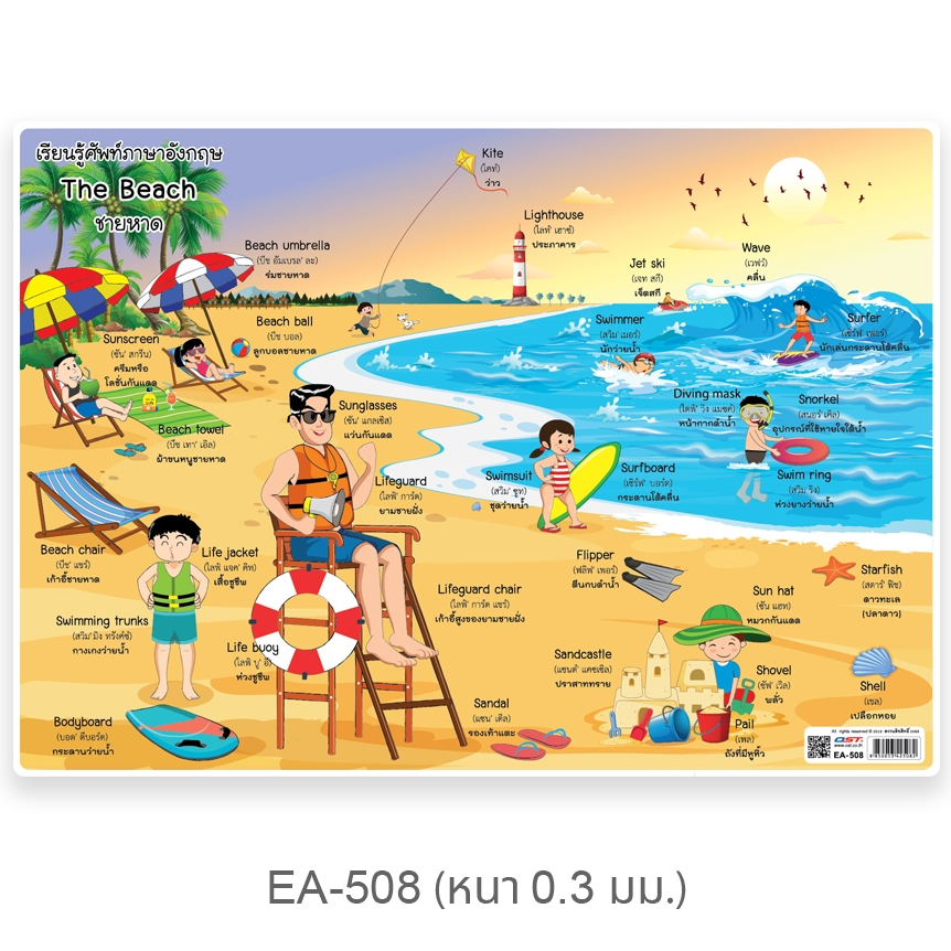 โปสเตอร์ความรู้ ชุดคำศัพท์สถานที่ ขนาดA4 EA-508 The Beach