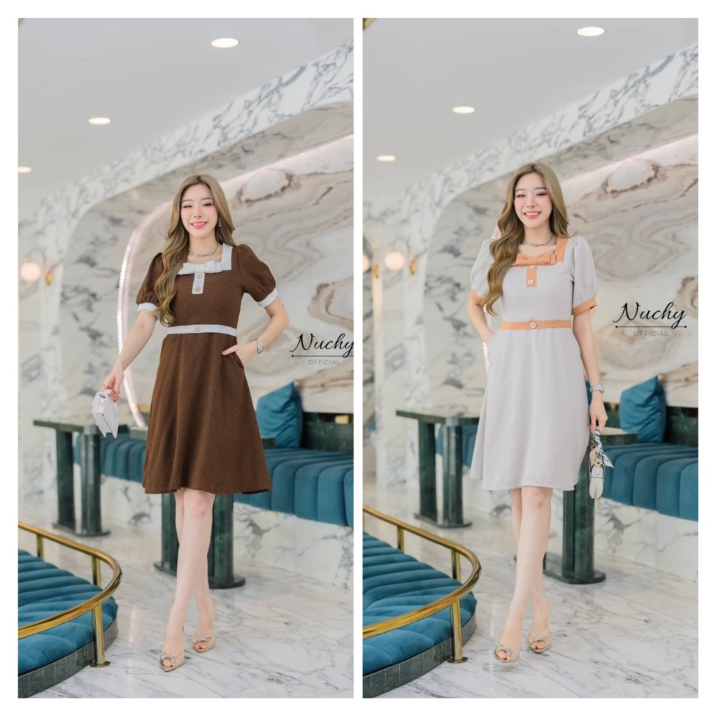 เดรสทำงานผ้าทวีต เดรสแฟชั่น Nuchy