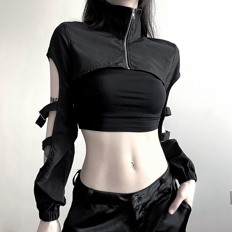 [A2]พร้อมส่งในไทย เสื้อครอปแขนยาว สไตล์สตีทโคฟเวอร์