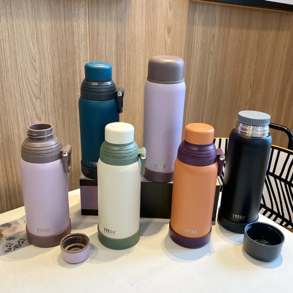 (พร้อมส่ง) Tyeso กระติกน้ำสูญญากาศ เก็บความร้อนและเย็น มีหูหิ้วเเละฝา2ฟังก์ชั่น ขนาด 750ml