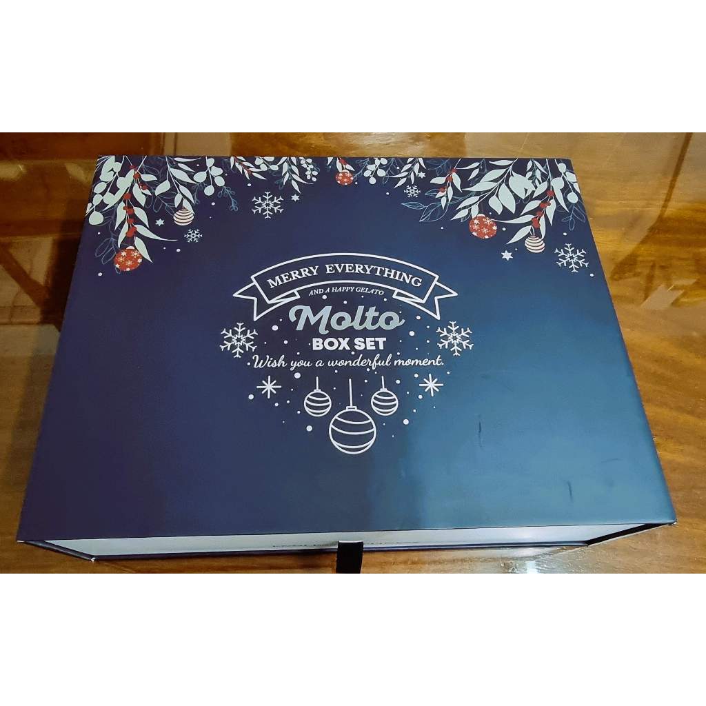 กล่องเปล่า​ ไอศครีม Molto Ice Cream Box Set หน้ากล่อง Merry Everything And A Happy Gelato ~ Wish You A Wonderful Moment