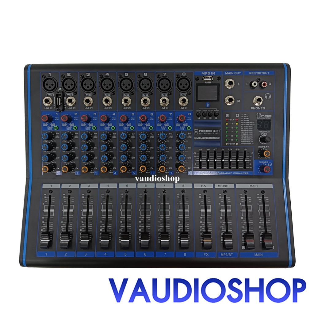 PMX-XP8300 DSP PROEUROTECH เพาเวอร์มิกเซอร์ 250Wx2 (8 แชนแนล,32 DSP Effect,USB,Bluetooth) แอมป์ โปรย