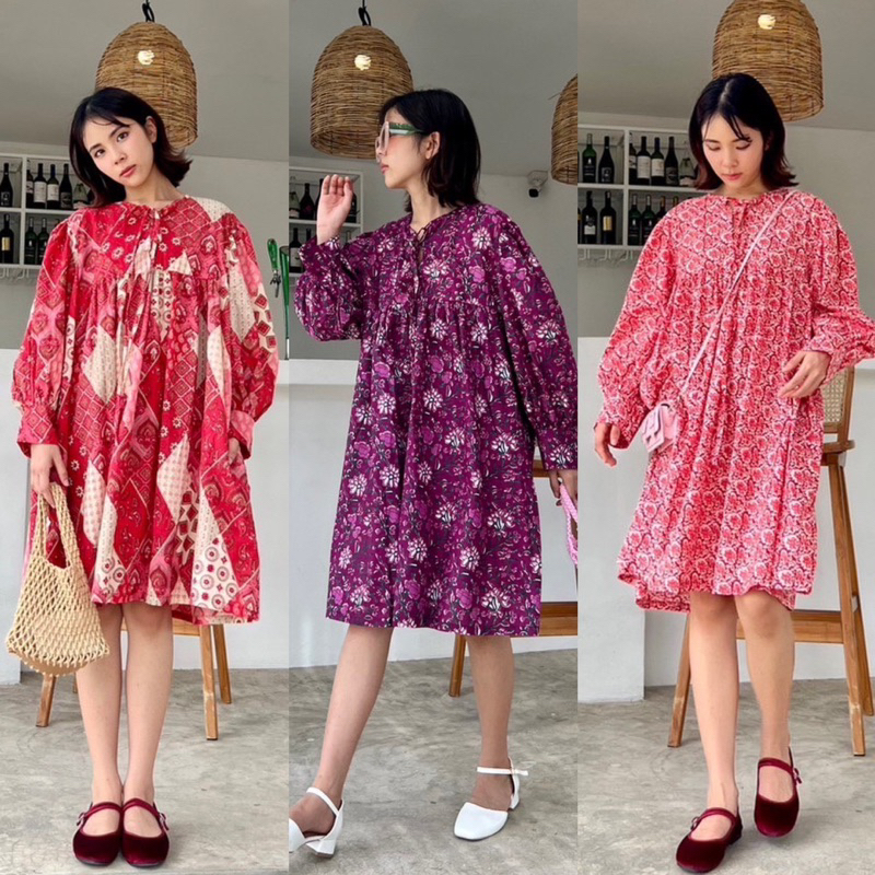 📌ทักก่อนสั่ง📌 6084 เดรสผ้าคอตตอนอินเดีย อก50”  คอกลม แขนยาว MTD