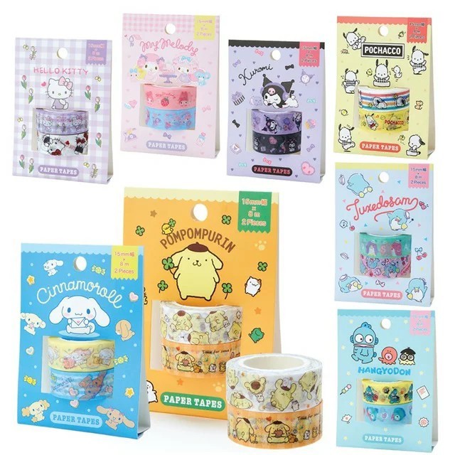 2tape เทปกาว แบบกระดาษ Sanrio mx เหมาะสำหรับติดรูปถ่ายและบันทึกช่วยจำ กว้าง 15มม.x8ม ku kt pn pc tx mm cn hg