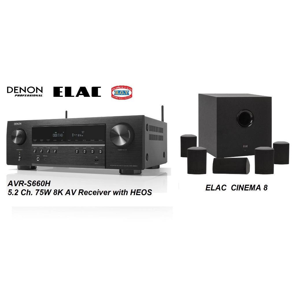DENON  AVR-S660H + ELAC CINEMA  5.2 Ch. 75W 8K AV Receiver/SETELLITE