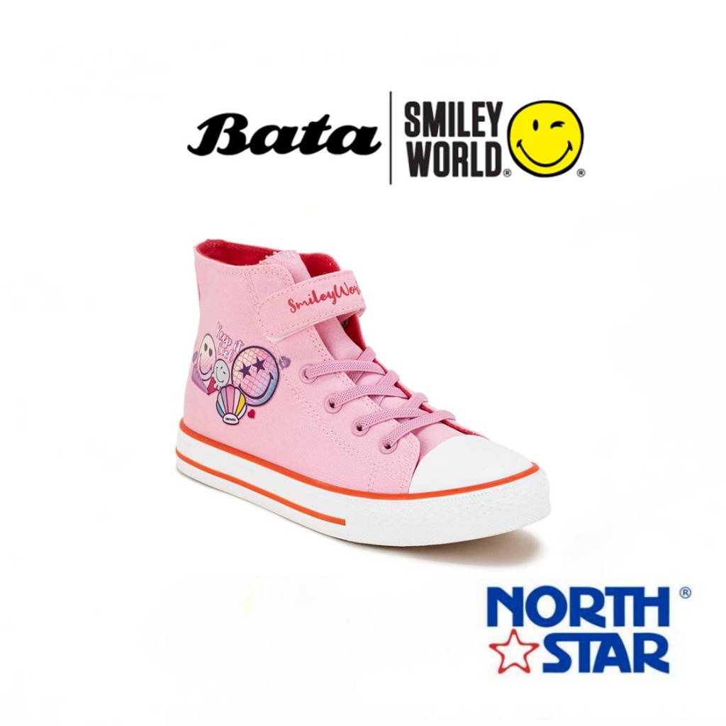 Bata บาจา by North Star SMILEY รองเท้าผ้าใบหุ้มข้อ แบบผูกเชือก ดีไซน์เก๋ สีสันสดใส สำหรับเด็กผู้หญิง สีชมพู รหัส 3095558