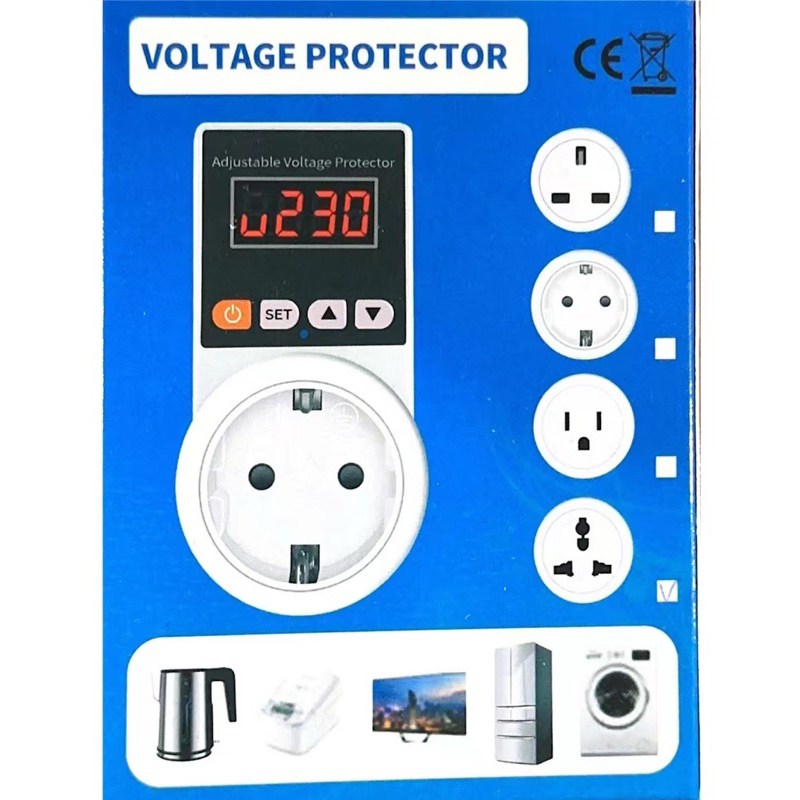 Ac 220V16A ซ็อกเก็ตป้องกันแรงดันไฟฟ้าอัตโนมัติ ปรับได้ ป้องกันไฟกระชาก ซ็อกเก็ตแรงดันไฟฟ้า ปลอดภัย/ป้องกันตู้เย็น