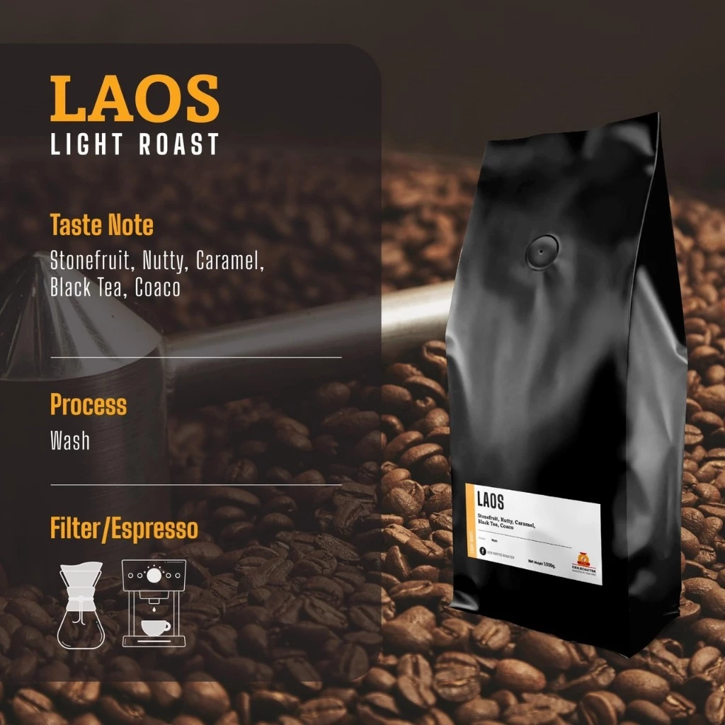 Gen Roaster Specialty coffee เมล็ดกาแฟลาว Laos Boloven คั่วอ่อน กลาง กลางเข้มและคั่วเข้ม 200g - 1kg. Process wash