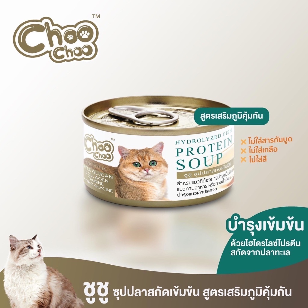 ChooChoo ชูชูซุปปลาสกัดเข้มข้น สูตรเสริมภูมิคุ้มกัน ขนาด 80 กรัม อาหารแมว Choo Choo อาหารแมวเปียก