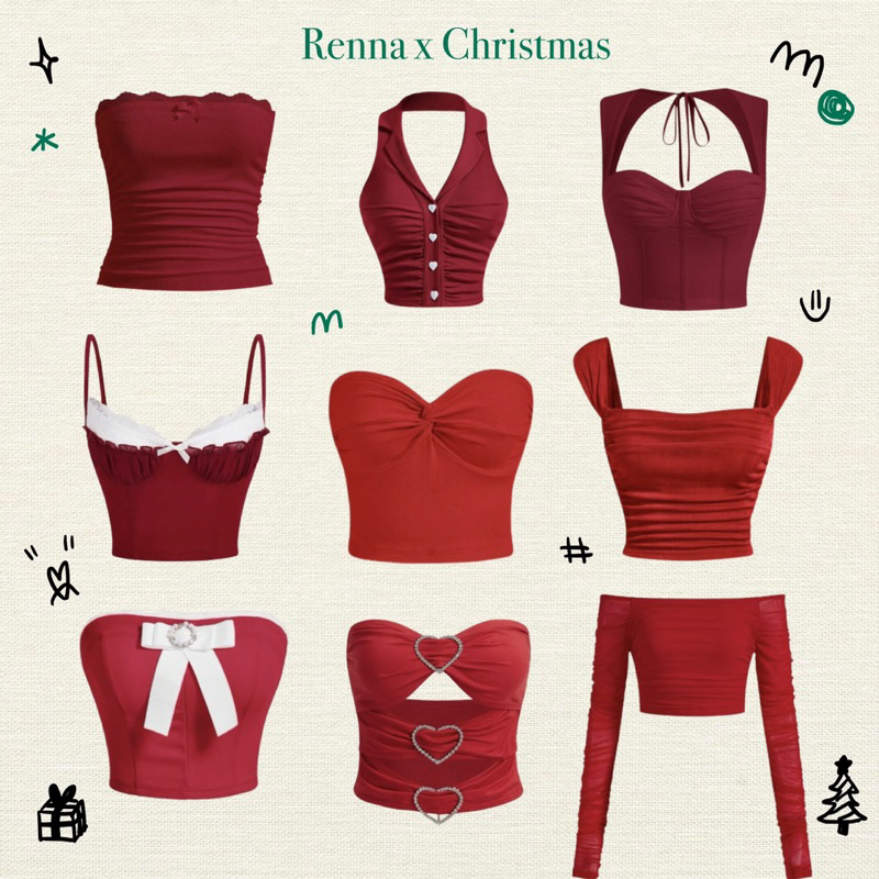 Renna x Christmas 🎅🏽🎁🎄 เสื้อครอปสีแดง(มีแบบมากกว่าในรูป) คริสต์มาส🪄🦌❤️ (พร้อมส่ง)