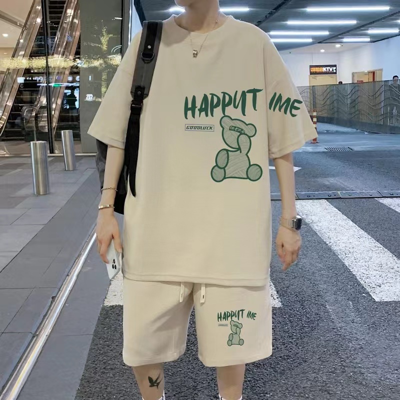 Se7en shop  เสื้อเซ็ตผู้ชาย เสื้อผู้ชาย กางเกงขาสั้นผู้ชาย (เสื้อ+กางเกงขาสั้น) ดีไซน์เก๋ ขนาดมาตรฐาน（สีดำ สีขาว） – โปรปัง