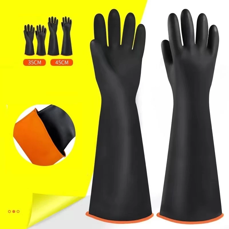 [K005]ถุงมือยางยาว สีดำ ยางธรรมชาติ แบบหนา ยาวพิเศษ 35ซม./45ซม. (1คู่) ทนต่อสารเคมี ทนต่อกรดอัลคาไล