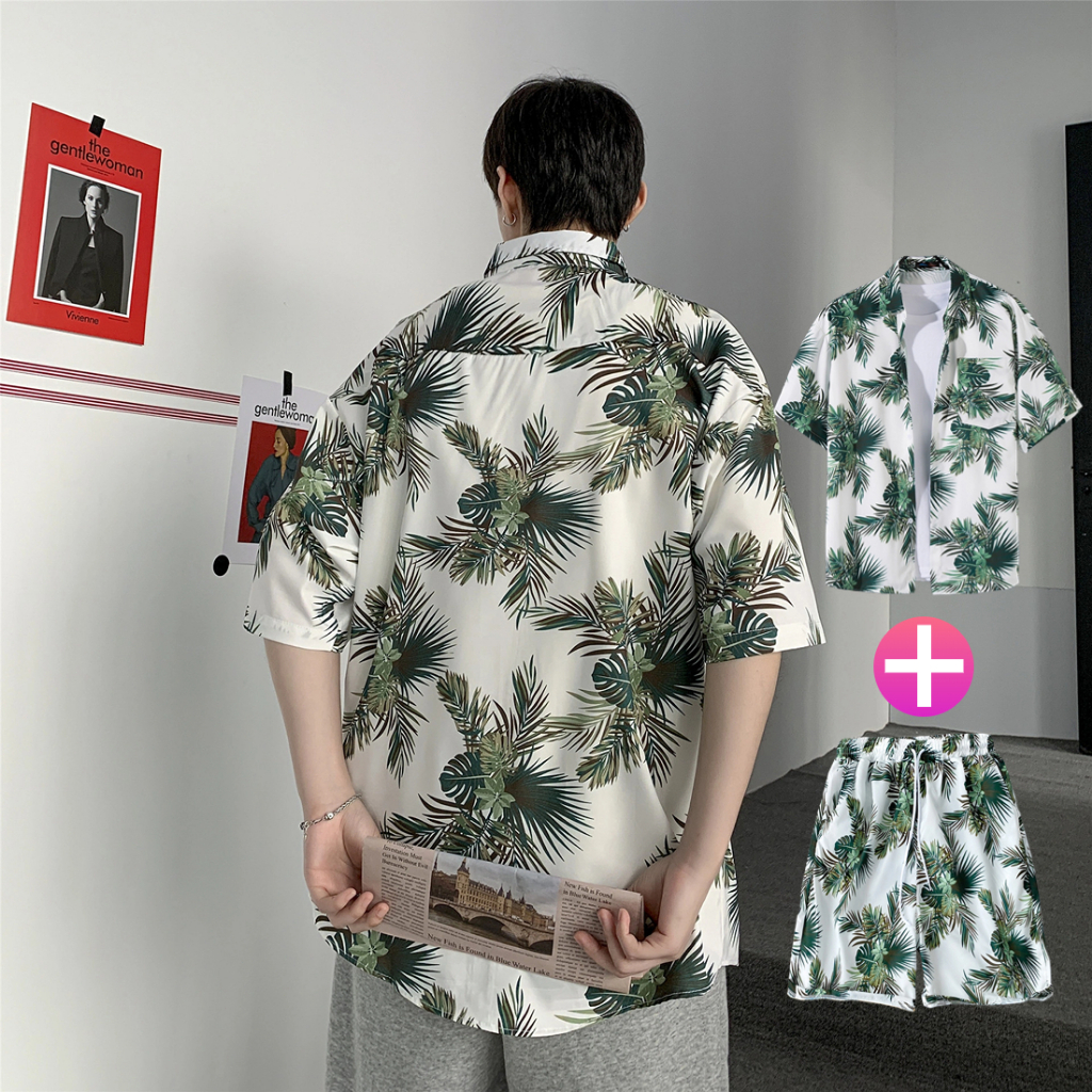 ชุดเสื้อฮาวาย กางเกงขาสั้น 2ชิ้น ลําลอง สไตล์ฮาวาย เสื้อลายใหม่ล่าสุด ใส่เที่ยวทะเลหรืออยู่บ้านชิลๆ