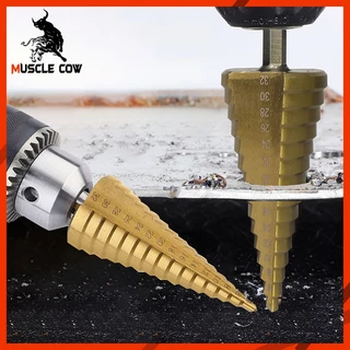 Muscle Cow ชุดดอกสว่าน 3 ชิ้น ทรงเจดีย์ ขั้นบันได StepDrill เจาะรู ขยายรู คว้านรู ดอกเล็ก-ใหญ่ วัสดุ High Speed Steel