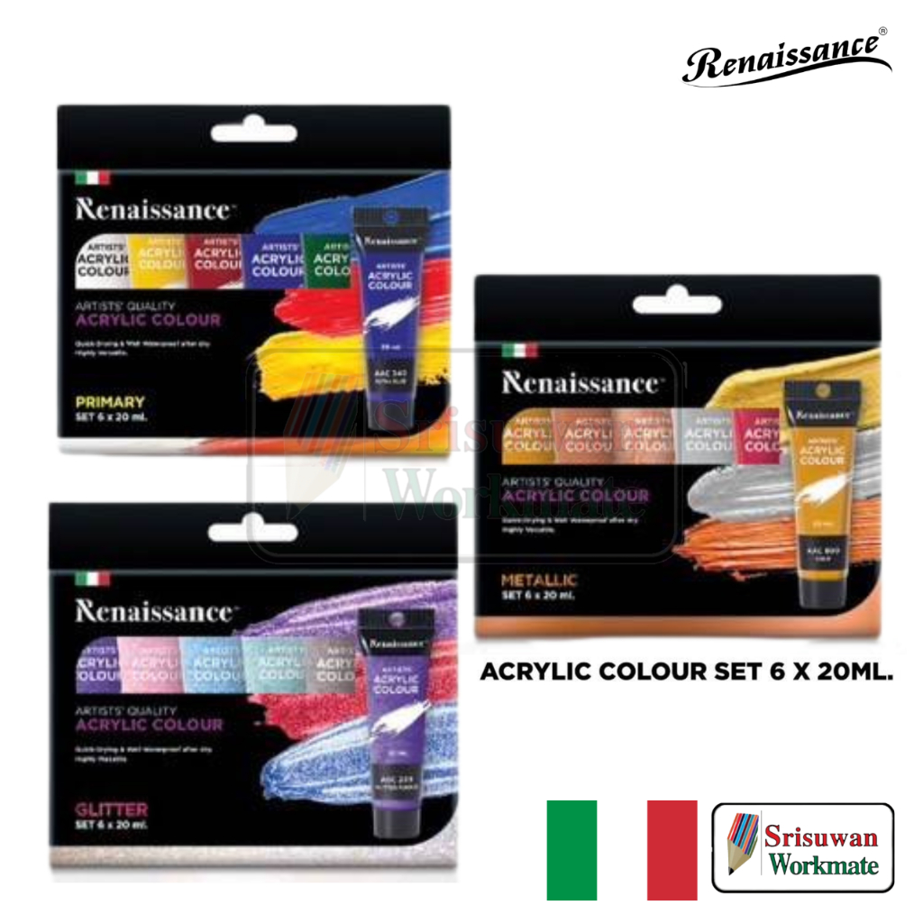 Renaissance Acrylic Set 6 สี แบบหลอด 6x20ml. ชุดสีอะคริลิค เรนาซองซ์