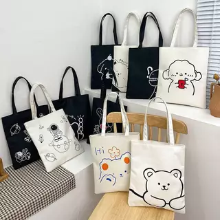 (พร้อมส่งจากไทย) กระเป๋าสะพายผ้าแคนวาส มีซิป สไตล์มินิมอล