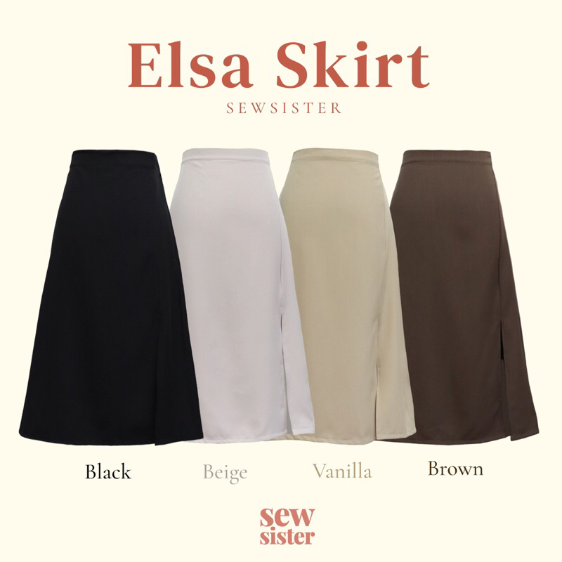 Elsa skirt กระโปรงยาวผ่าหน้า สีล้วน เอวสม็อค มีซับใน มีซิปข้าง มี 2 ไซส์ made in Thailand