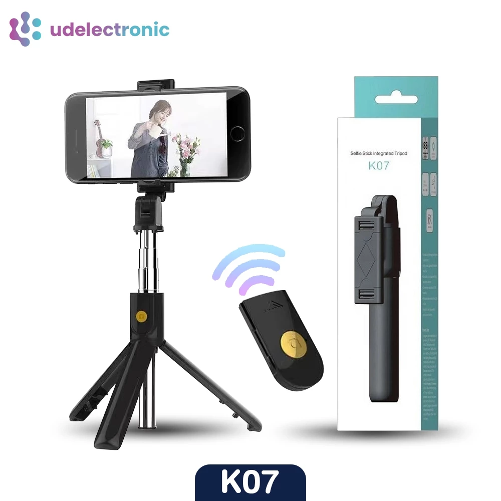 UDelectronic ไม้เซลฟี่ ไม้เซลฟี่บลูทูธ K07 พร้อมรีโมท ยืดหดได้ ขาตั้งกล้องมือถือแบบพกพา น้ำหนักเบา