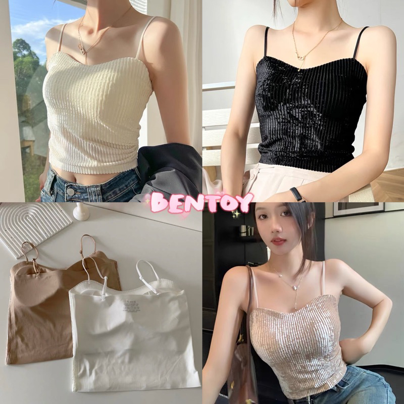Bentoy(bratop5855)เสื้อสายเดี่ยวกำมะหยี่ ผ้าลูกฟูก ผ้านิ่ม ใส่สบาย ดูแพงมาก
