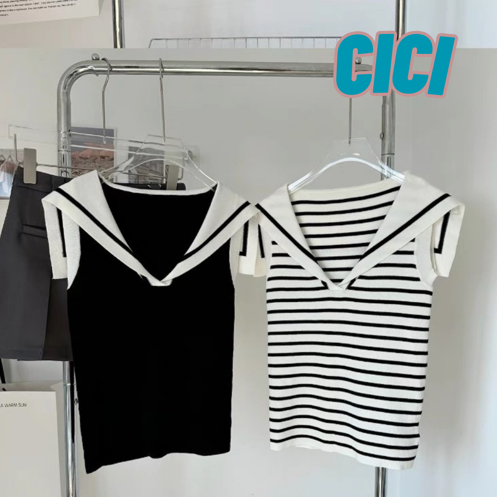 ส่งทันที Cici(NO. 56131)เสื้อไหมพรมแขนกุด ดีเทลคอปกใหญ่ ทรงเท่มาก จับแมทซ์ได้หลายลุค เกร๋ๆ