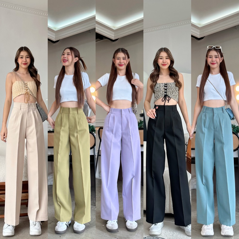 XS-3XL🔥Basic pants โพสต์ 3🔥กางเกงขายาวทรงกระบอกใหญ่ กางเกงขายาวเอวสูงงานตะขอใส่ทำงาน