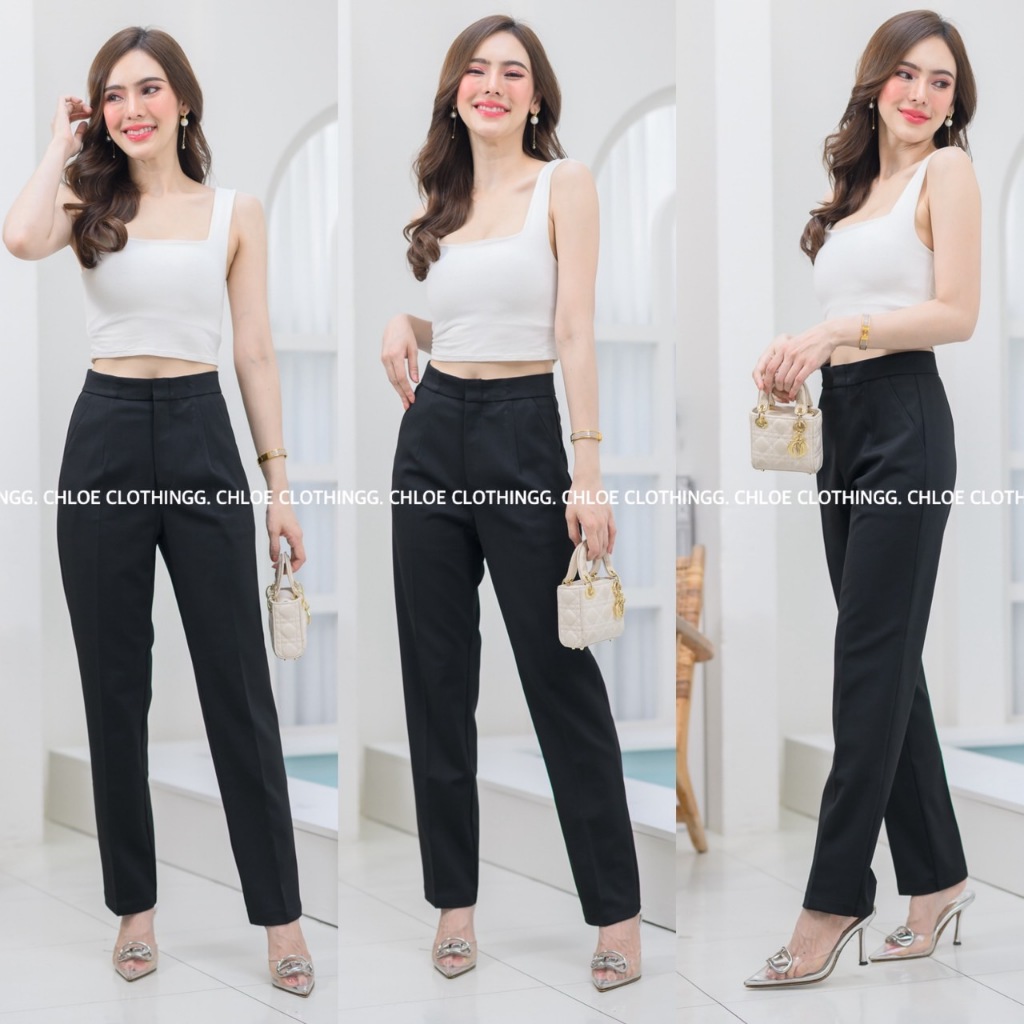 [NEW] RS1-กางเกงผ้าโรเชฟ-ทรงกระบอกเล็ก-เอวสูง-ซิปหน้าตะขอ-ไซส์-S-2XL