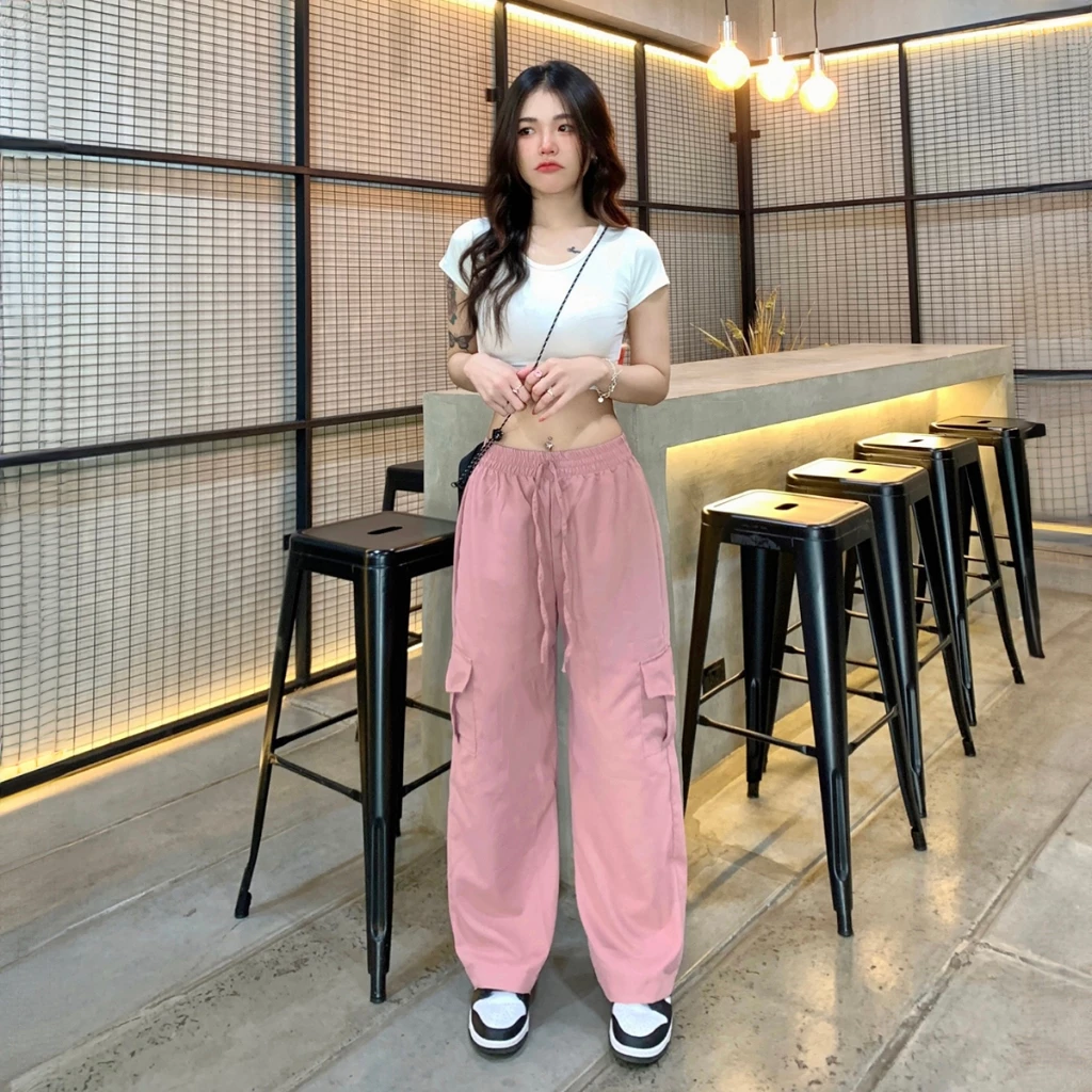 🌈SpinnyHouse🌈กางเกงคาร์โก้ เอวฟรีไซต์ยางยืด กระเป๋าใช้งานได้จริง 🎀  ผ้าไมโครใส่ง่ายไม่บาง รุ่น กางเกงคาร์โก้ thumbnail 3