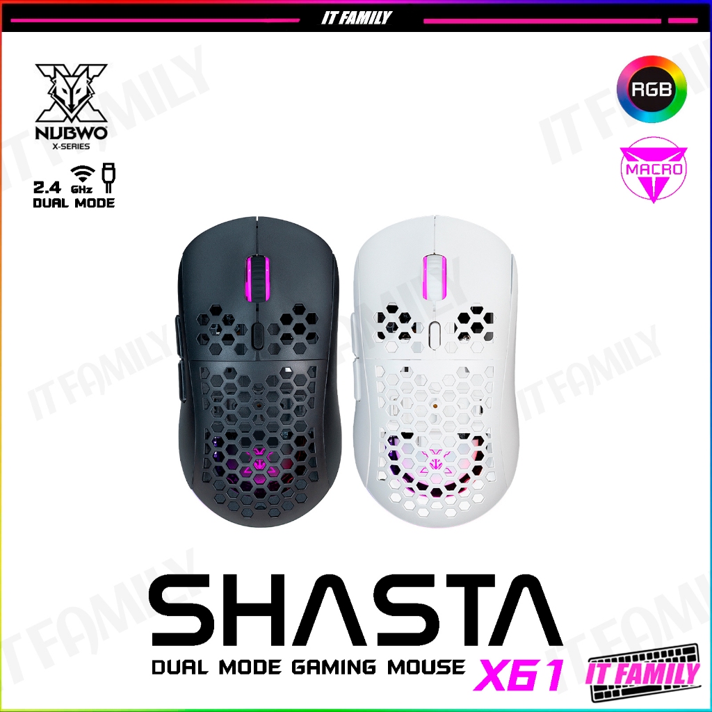เมาส์เกมมิ่งไร้สาย Nubwo X61 WIRELESS & WIRED MACRO RGB เปลี่ยนกรอบได้ รับประกัน 2 ปี