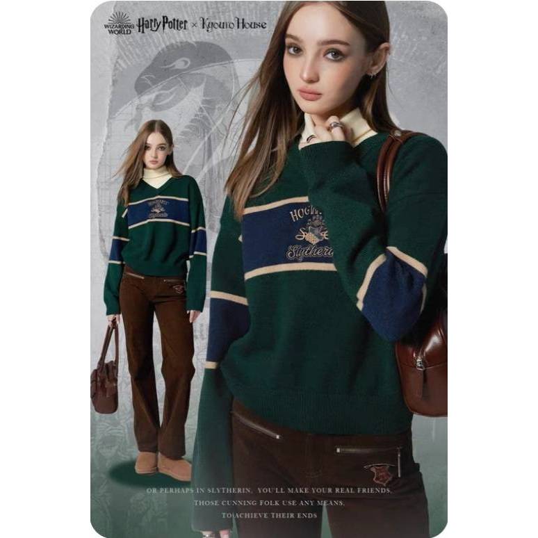 [พร้อมส่ง กริฟฟินดอร์ M/สลิธีริน S,M,XL/Pre-order]Kyouko x Harry Potter เสื้อสเวตเตอร์คอวี ลายคาด แฮร์รี่พอตเตอร์