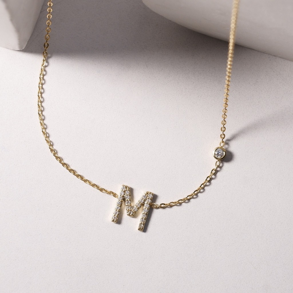 สร้อยคอทองแท้ 9K Alphabet Minimal Diamond