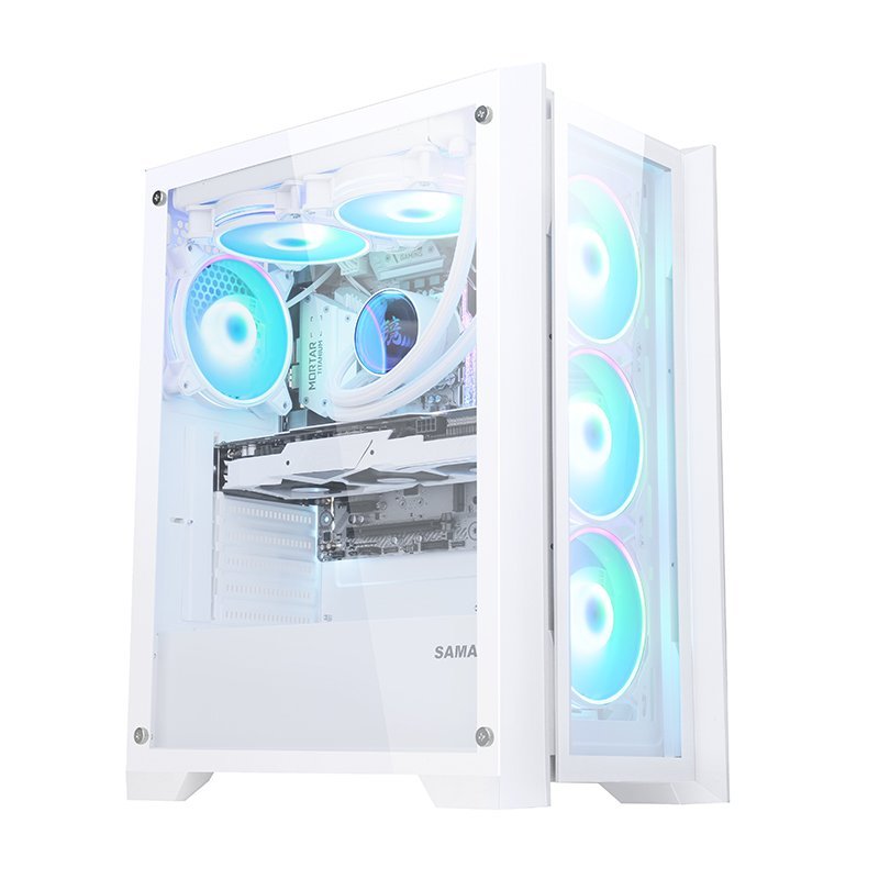 CASE (เคส) SAMA GZS (WHITE) (MICRO-ATX) มีพัดลม RGB 4 ตัว -รับประกัน 1 ปี